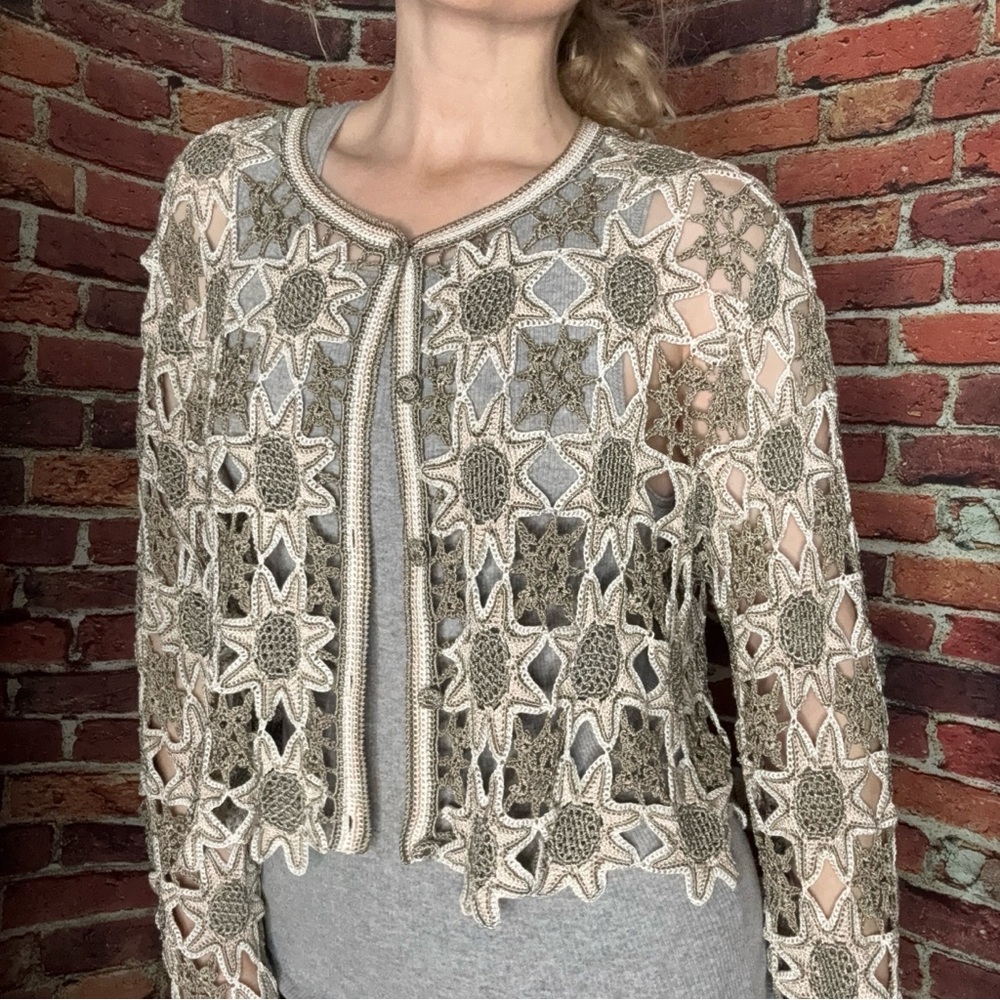 Handmade Crochet Star Pattern Cardigan - Picture 7 of 8